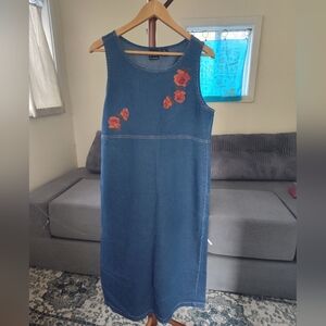 vintage Erika embroidered golden roses sleeveless dress sz L